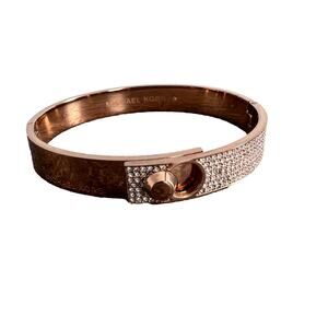 Michael Kors Rose Gold Pave Studded Cuff Bangle Bracelet